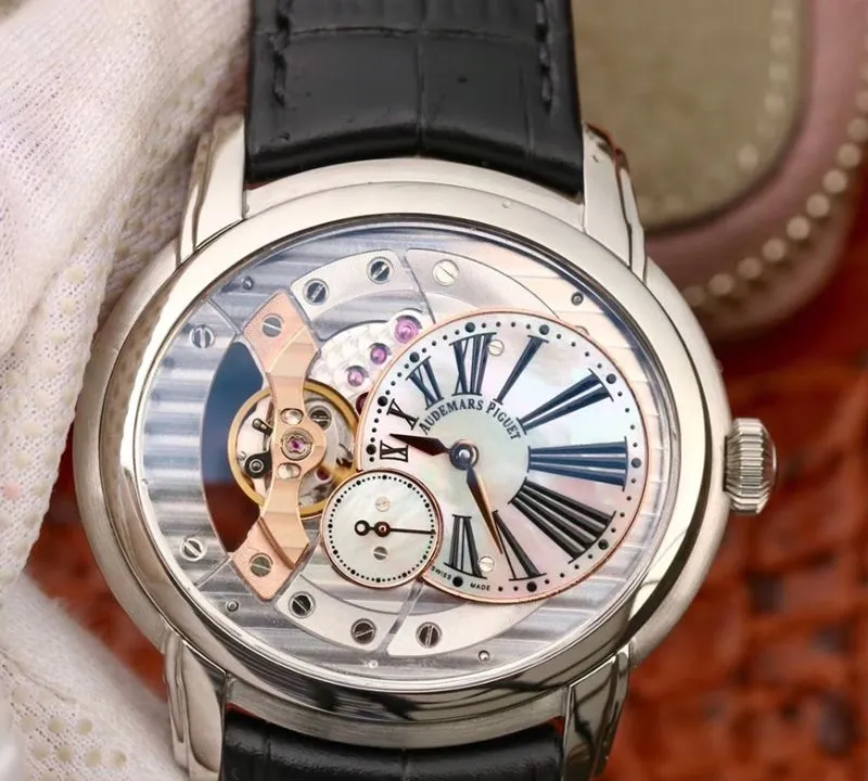 Audemars Piguet Millenary 4101 15350ST.00.D002CR.02 V9 Factory 1:1 Best Edition Replica Watch Swiss ETA4101 Skeleton Dial Black Leather Strap